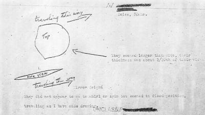 Anteckningar som Kenneth Arnold gjorde om sin UFO-observation.