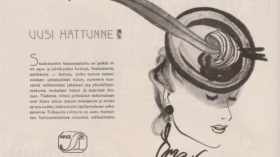 Stockmannreklam 1939, teckning av dam med hatt