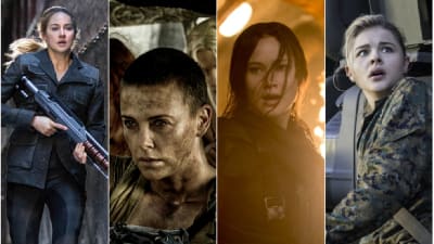 Tris (Shailene Woodley), Furiosa (Charlize Theron), Katniss (Jennifer Lawrence) och Cassie (Chloë Grace Moretz)