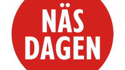 Näsdagens logo 2019. Vit text ("näsdagen") på röd bakgrund.