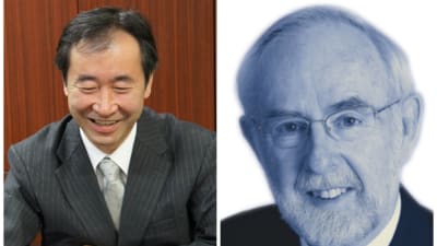 Arthur B. McDonald, Takaaki Kajita, Nobels fysikpris 2015.