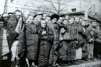 Överlevande fångar i Auschwitz i januari 1945.