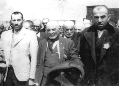 Nyanlända judar från Transkarpatien väntar på att bli sorterade i Auschwitz.