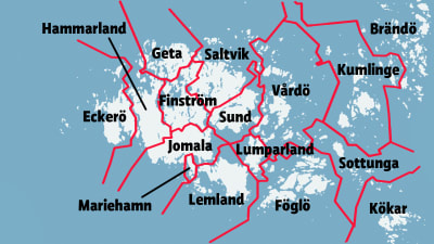 Karta över de åländska kommunerna.