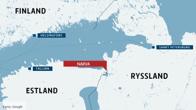 Karta över Estland och Ryssland med Narva.