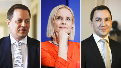 Sannfinländarna Vilhelm Junnila, Riikka Purra och Wille Rydman. Bildmontage.