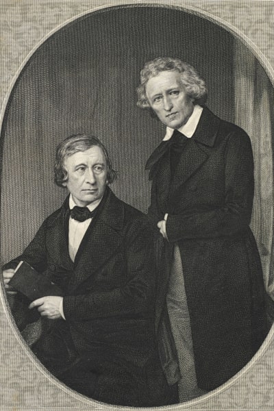 Titelsidan till Deutsches Wörterbuch, gravyr efter dagerrotypi av Hermann Biow, 1850.