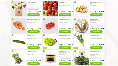 Skärmdump av närmatswebbsidan med lokala grönsaker.