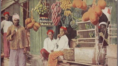 Fruktförsäljning på Ceylon. A botique or betel and fruit shop, Ceylon.