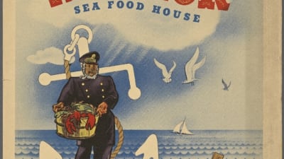 Affisch med reklam för en Sea Foodrestaurang.