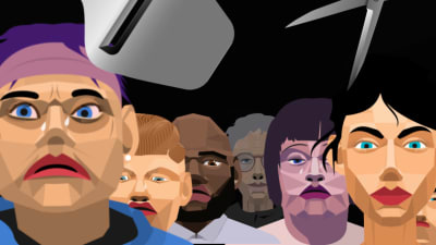 Illustrativ bild av animerade människor på en svart bakgrund.