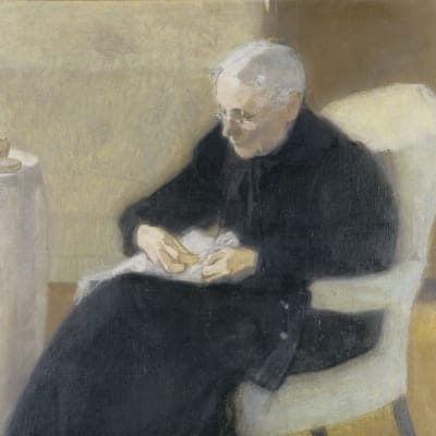 Schjerfbecks målning, I hemmet (Olga Schjerfbeck, konstnärens mor), 1903.