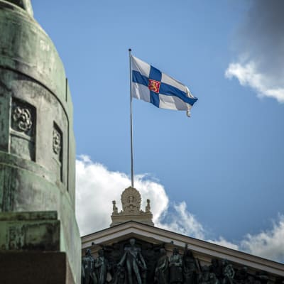 Suomen valtiolippu Säätytalon salossa. 