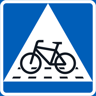 Trafikmärke; Väjningsplikt. Överfartsställe för cyklister.