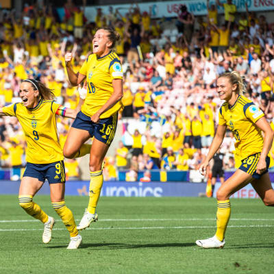 Svenska spelare firar.