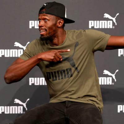 Usain Bolt under tisdagens presskonferens i London.