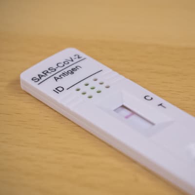 Koronaviruksen pikatestipalikka, jossa negatiivinen tulos.