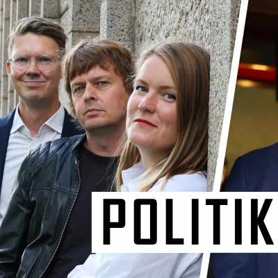 Politikens programledare Marianne Sundholm, Joakim Rundt och Magnus Swanljung framför riksdagshuset.