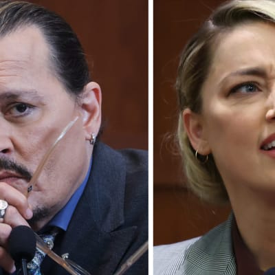 Bildcollage. Till vänster en bild av Johnny Depp, till höger Amber Heard.