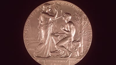 Kirjallisuuden Nobel-mitali.Kirjallisuuden NOBEL-palkinto. Nobelin kirjallisuuspalkinto, jonka F E Sillanpää sai vuonna 1939.