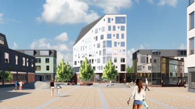 Vy från det planerade nya torget i Smedsby