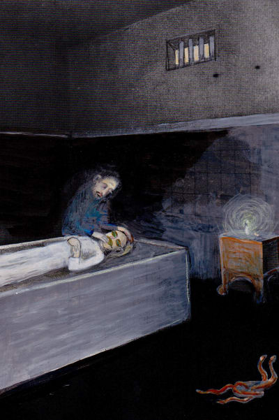 Anna Höglunds illustration till sagan De tre ormbladen, avbildad i Andréa Räders biografi om bröderna Grimm. 201