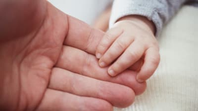 En vuxens hand och en barnhand