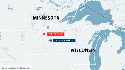 Karta över Minnesota med omgivning