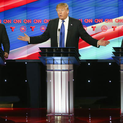 Marco Rubio, Donald Trump och Ted Cruz under republikanska debatten i februari 2016.