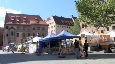 Klimataktivisternas läger i centrum av staden Nürnberg