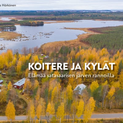 Koitere ja kylät -kirjan kansikuva, jossa on syksyinen järvimaisema.