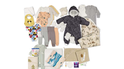 Produkter i FPA:s moderskapsförpackning år 2023. 
