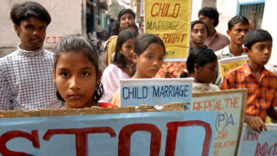 Demonstration mot barnäktenskap i Indien år 2006.