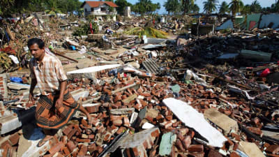 Efter tsunamnin 2004.  Hambantota, cirka 200 kilometer söder om Colombo