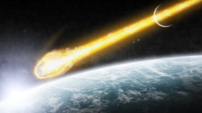 Asteroid som slår ned på jorden.