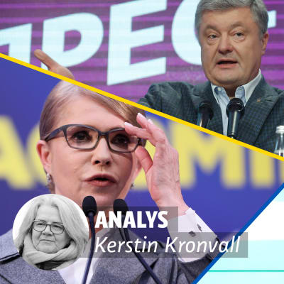 Bildkollage med de tre största presidentvalskandidaterna i Ukraina. 