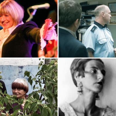 Kollaasi Teeman Rakkautta & Anarkiaa -elokuvista syksyllä 2018: Faithfull, Valmistujaiset, Peggy Guggenheim - taiteen rakastaja, Kasvot, kylät