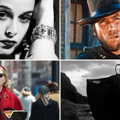 Kollaasi Teeman kevään 2019 elokuvista: Hedy Lamarr, Vain muutaman dollarin tähden, Seitsemäs sinetti, Carol