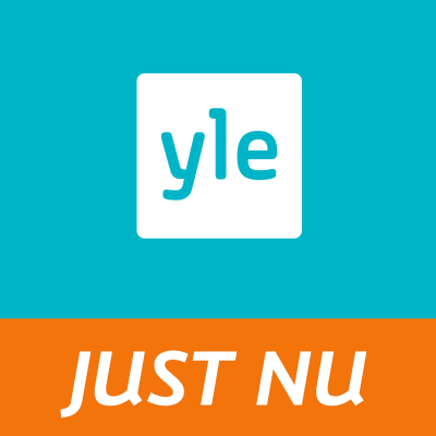 Yle-logo på turkos bakgrund med texten just nu