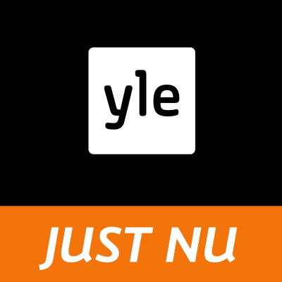 Yle-logo på svart bakgrund med texten just nu
