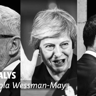 Ett collage, från vänster Jeremy Corbyn, Theresa May, Dominic Raab.