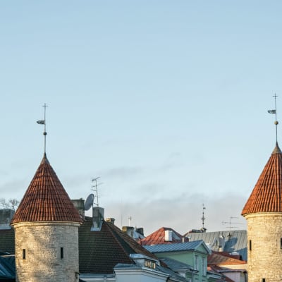 Gamla staden i Tallinn. Viru-porten och Nikolaikyrkan.