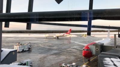 Turkish Airlinesin ensimmäinen suora lento Turkista Rovaniemelle laskeutui 5.12.2019.