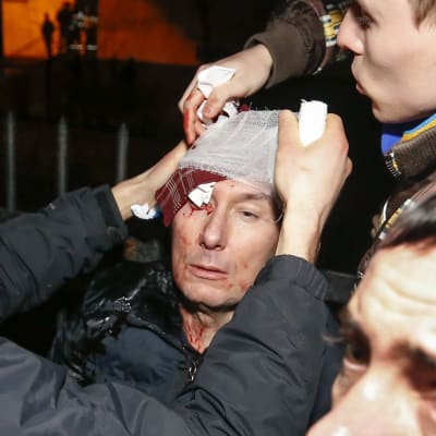 Ukrainas förre inrikesminister Jurij Lutsenko skadades under en demonstration i Kiev