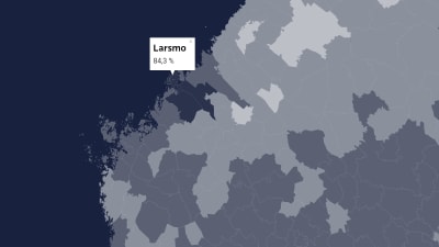 Karta som visar att Sauli Niinistös stöd i Larsmo var 84,3%