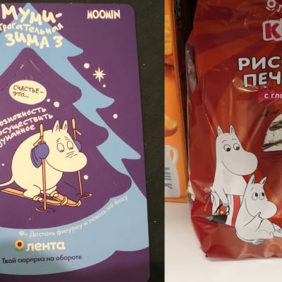 ryska produkter med bilder av Mumintroll på. 