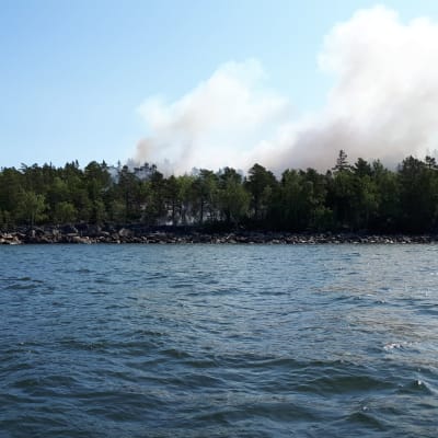 Rök kommer från skog på Västerö i Vörå.