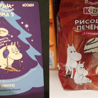 ryska produkter med bilder av Mumintroll på. 