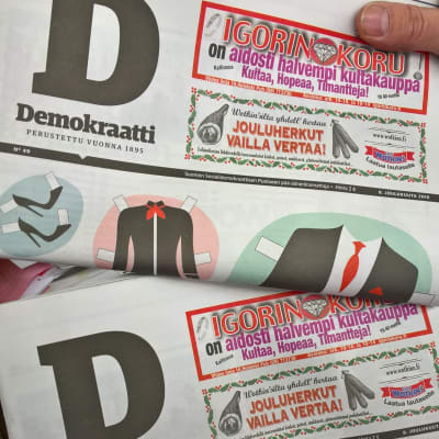 Tidningen Demokraatti den 8 december 2016, fotograferad hos Posten.