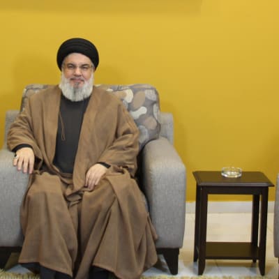 Hassan Nasrallah och Saleh al-Aruri på okänd plats i Libanon i september 2023.